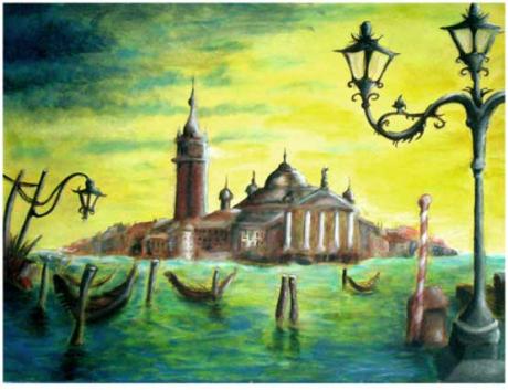 Sommerabend in Venedig Acryl 60 x 80cm - Benjamin Albrecht - Array auf Array - Array - 