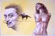 Galopp (1989) Roland Heyder - Roland Heyder - Aquarell auf Papier - weiblich-MÃ¤nner-Pferde-Sonstiges - Figuration-GegenstÃ¤ndlich-Realismus-Surrealismus