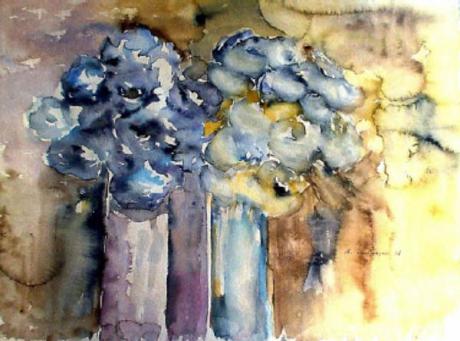Blaue Blumen in Vasen (1996) Agnes Vonhoegen - Agnes Vonhoegen - Array auf Array - Array - 
