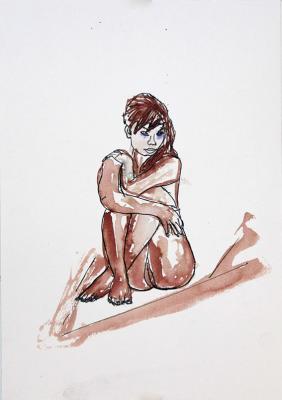 Zeichnung Nude 16 (Aquarellpapier, Tusche, 24x34)  - Wolfgang Bretschneider - Array auf Array - Array - Array