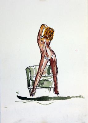 Zeichnung Nude 19 (Aquarellpapier, Tusche, 24x34)  - Wolfgang Bretschneider - Array auf Array - Array - Array